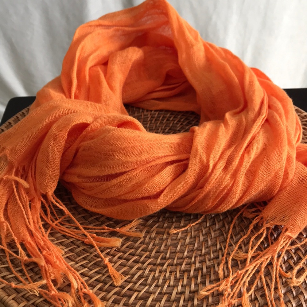 EUC Orange Fringed Scarf